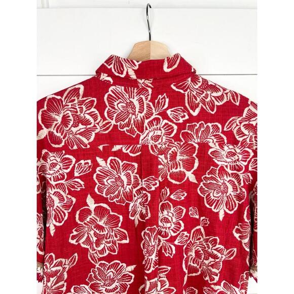 Nautica Jeans Red Floral Print Lace Trim Siesta Key Beach Shirt Size M - Picture 8 of 13